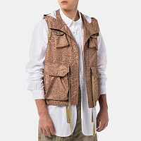 Engineered Garments Field Vest BROWN POLY FIBER LEOPARD PRINT