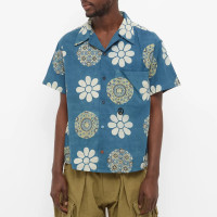 STORY mfg Greetings Shirt INDIGO FLOWER PORTAL PRINT