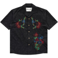 Andersson Bell Flower Mushroom Embroidery Open Collar Shirts BLACK