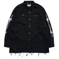 KIDILL Oversized Denim Shirt - Distressed Denim BLACK