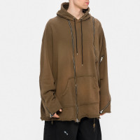 KIDILL ZIP Hoodie Distressed Fabric KHAKI