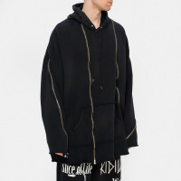 KIDILL ZIP Hoodie Distressed Fabric BLACK