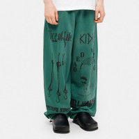 KIDILL Baggy Sweat Pants Distressed Fabric GREEN